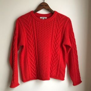Madewell Red Cable Knit Pullover Sweater